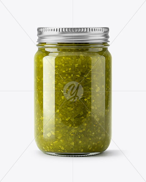 Glass Jar with Green Relish Sauce Mockup