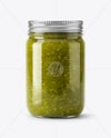 Glass Jar with Green Relish Sauce Mockup