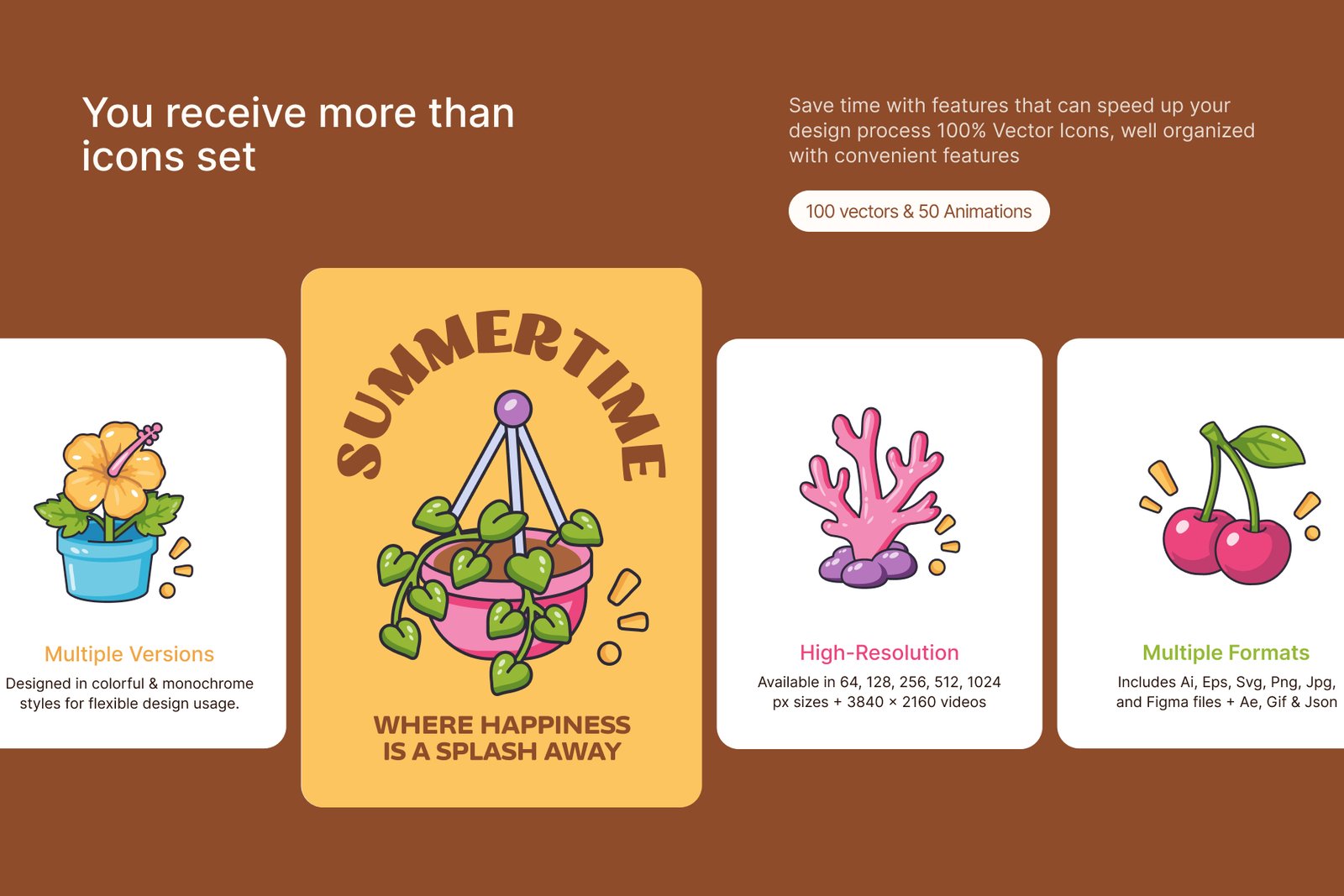 150 Summer Flat Icons Bundle