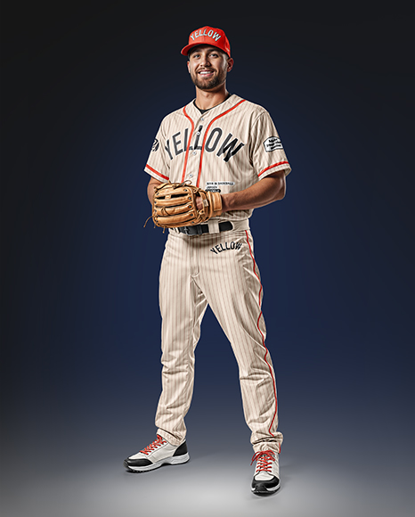 Man Wearing a Full Baseball Kit with Pitcher's Glove Mockup