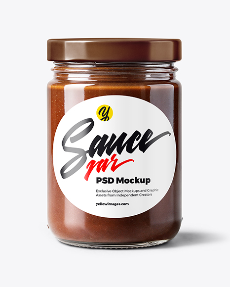 Clear Glass Jar with Chocolate Fudge Sauce Mockup