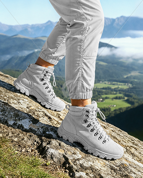 Pair of Hiking Boots on Woman's Legs Mockup