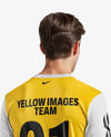 Man Wearing Long Sleeve Soccer Jersey and Shorts Mockup