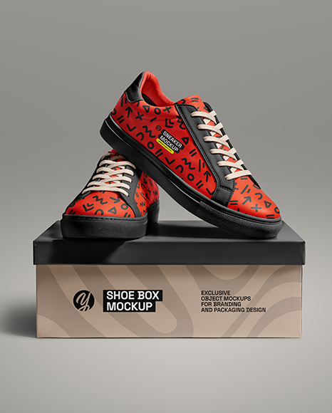 Pair of Sneakers with Shoe Box Mockup