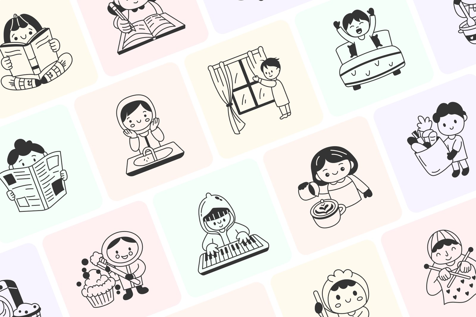 Daily Activities Doodle Illustration Set