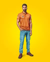 Man Wearing Polo Shirt and Jeans Mockup
