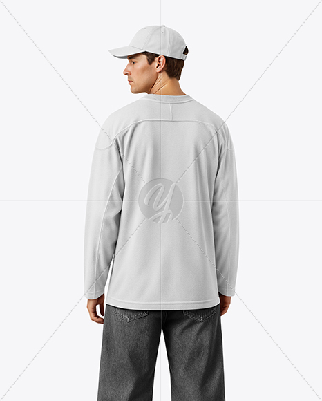 Man Wearing Ice Hockey Jersey Mockup - Back View