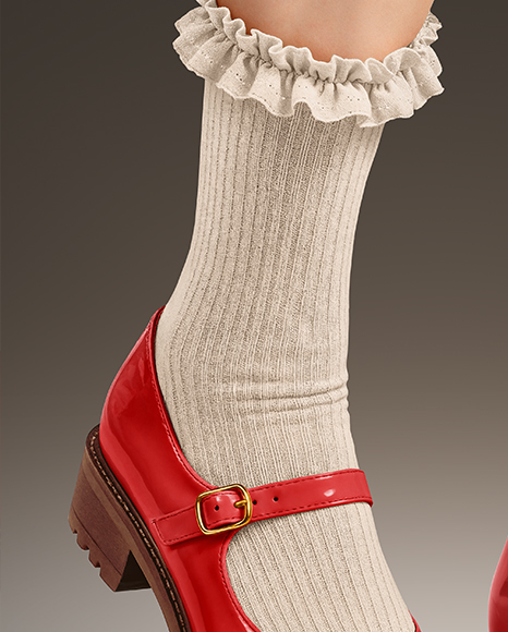 Mary Janes with Socks on Woman's Legs Mockup