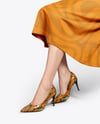 Pair of Pumps on Woman's Legs with Dress Mockup