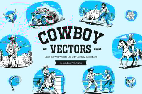 Cowboy Vector Illustration Set - Graphics