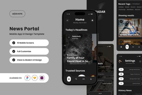 Radar - News Portal Mobile App Design Template