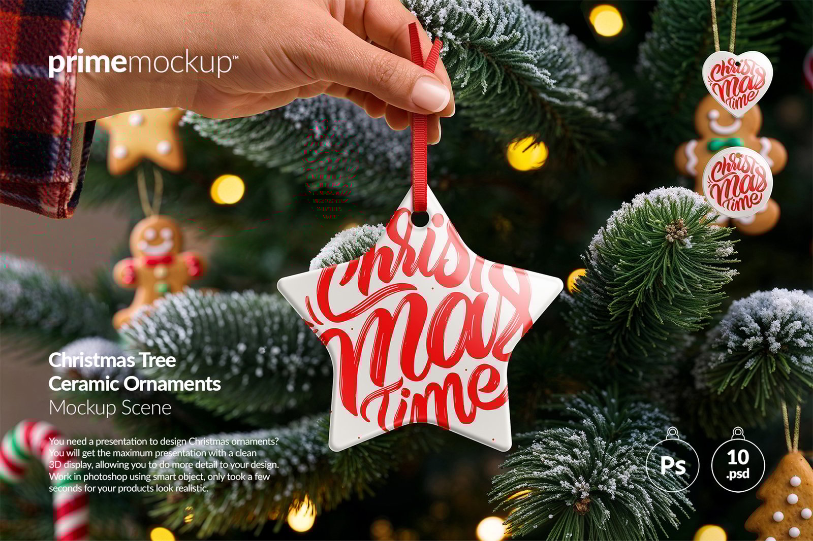 Hand Holding Christmas Ceramic Ornaments Mockup Scene