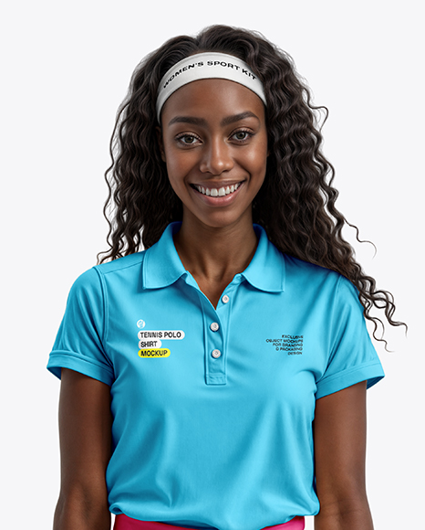 Young Black Woman Wearing Polo Shirt and Tennis Skirt Mockup
