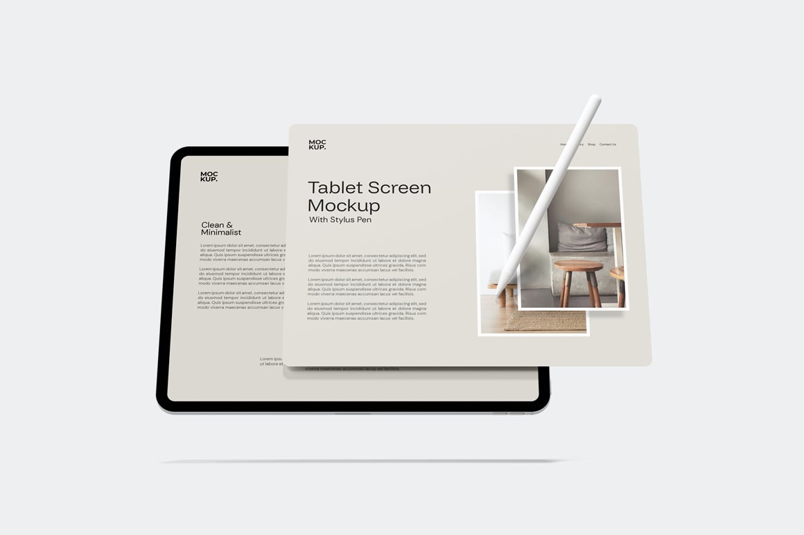 Landscape Tablet Screen Mockup With Stylus Pen