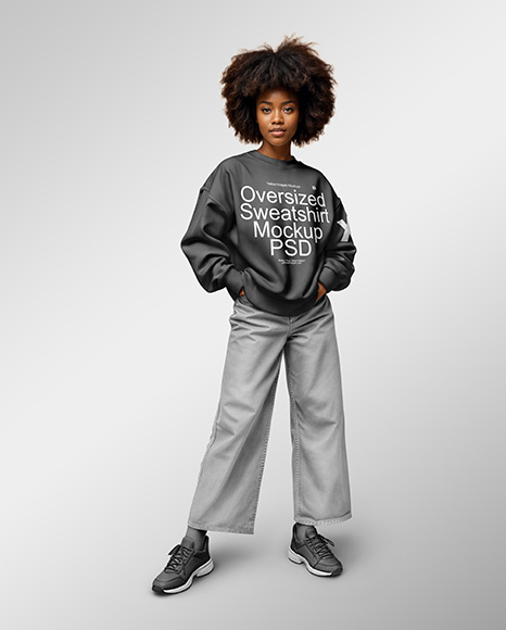 Black Woman Wearing an Oversize Sweatshirt and Jeans Mockup