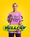 Woman Wearing T-shirt with Skateboard Mockup