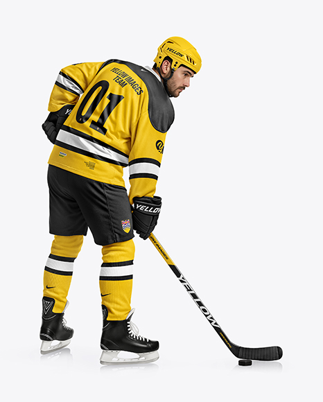 Man Wearing Full Ice Hockey Kit Mockup - Kit mockup psd