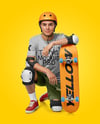 Skater in Protective Gear with Skateboard Mockup