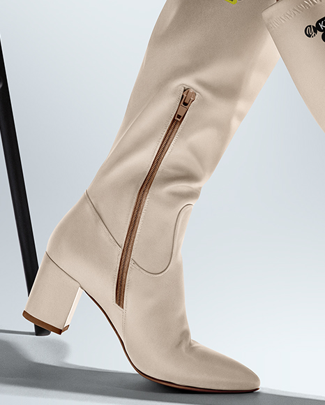Pair of High-Knee Boots on Women's Legs with Jumper Dress Mockup
