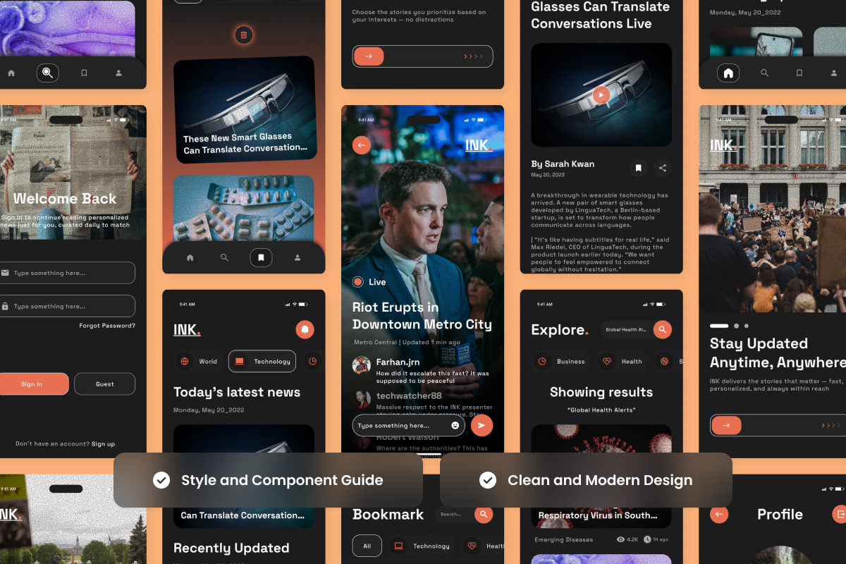 Ink - News Portal Mobile App Design Template