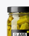 Clear Glass Jar with Pickled Okra Mockup