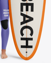 Female Surfer in a Wetsuit with a Longboard Mockup