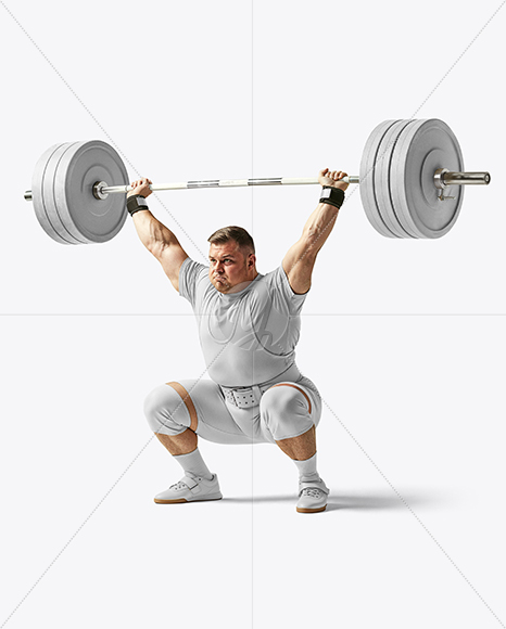 Man Wearing Weightlifing Suit with Barbell Mockup