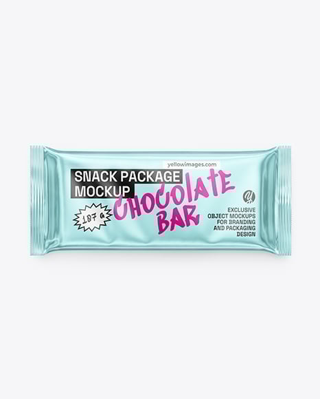 Glossy Metallic Snack Package Mockup - Chocolate bar mockup