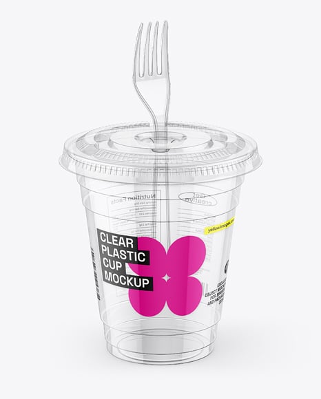 Clear Plastic Dessert Cup with Fork Mockup