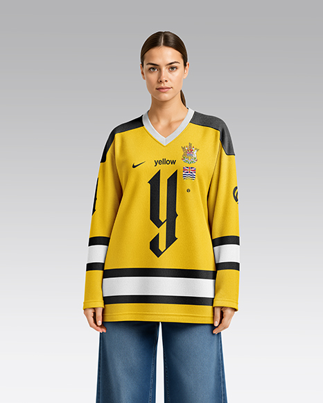 Woman Wearing Ice Hockey Jersey Mockup