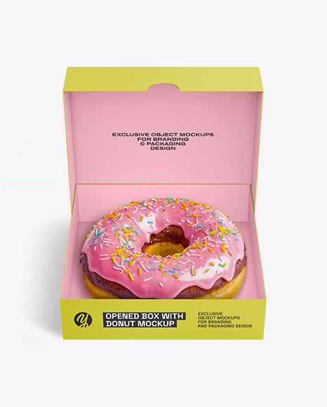 Opened Box With Donut Mockup - Dessert box mockup