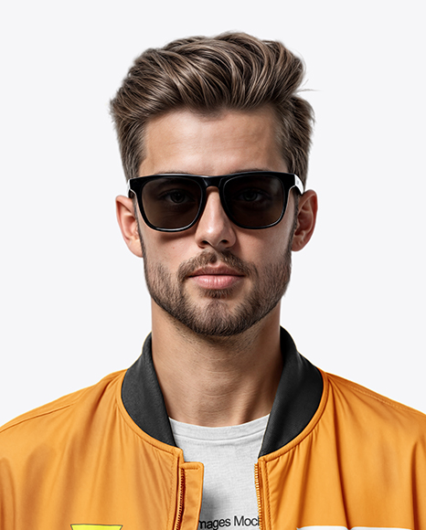 Bearded Man Wearing Bomber Jacket and Jeans Mockup