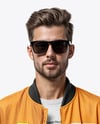 Bearded Man Wearing Bomber Jacket and Jeans Mockup