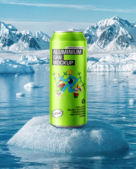 16.9oz Drink Can on Iceberg Mockup - Metal can mockup