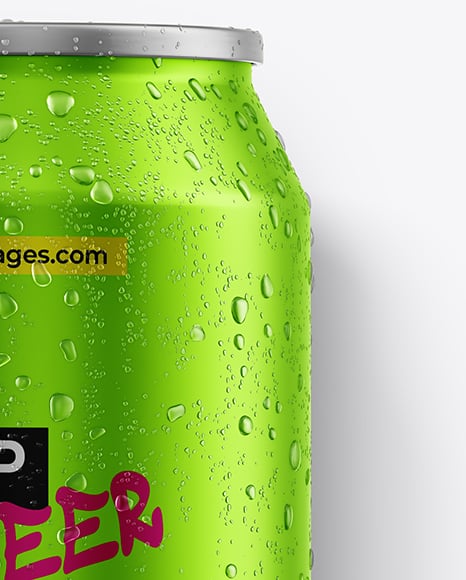 330ml Matte Metallic Can with Water Drops Mockup