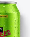 330ml Matte Metallic Can with Water Drops Mockup
