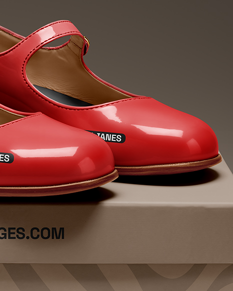 Pair of Mary Janes with Shoe Box Mockup
