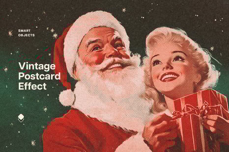 Vintage Christmas Postcard Photo Effect - Retro overlay