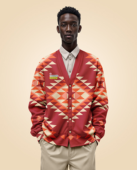 Black Man Wearing Cardigan and Pants Mockup