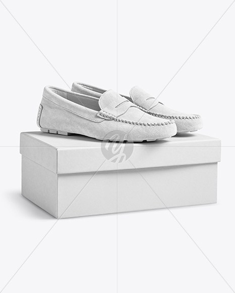 Pair of Suede Moccasins with Shoe Box Mockup