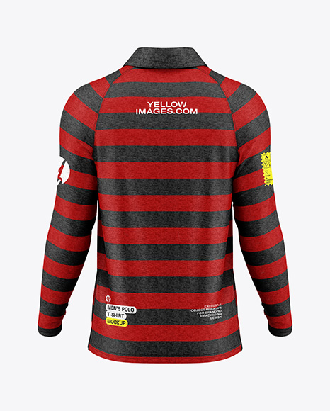 Men's Heather Raglan Long Sleeve Polo Shirt Mockup - Back View