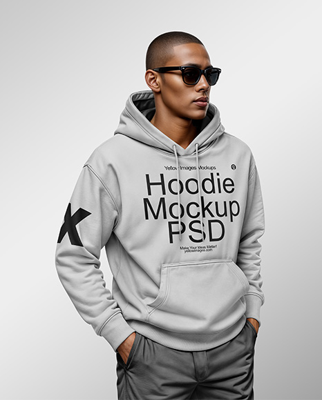 Black Man Wearing a Hoodie and Sunglasses Mockup