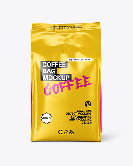 Glossy Coffee Bag with Valve Mockup
