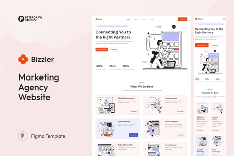 Bizzier - Marketing Agency Website UI Figma Template - UI Kits & UX Wireframes
