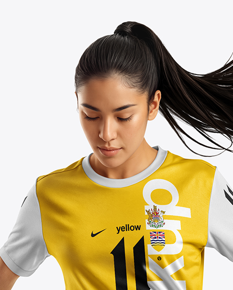 Woman Wearing Soccer Jersey and Shorts Mockup