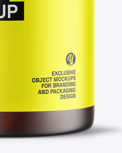 Frosted Amber Pills Bottle Mockup