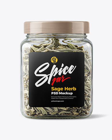 Square Plastic Jar with Sage Herb Mockup - Packaging mockups