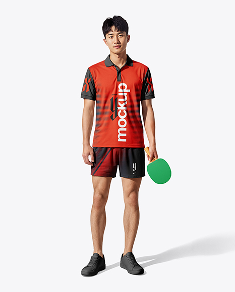 Man Wearing Table Tennis Uniform Mockup - Children's+Uniform+Mockup