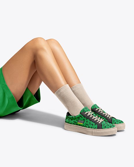 Woman Wearing Sneakers and Socks Mockup - Sports shoes mockup