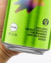 500ml Aluminium Can with Drops in the Hand Mockup